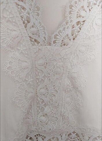 Beyaz dantelli elbise - Görsel 5