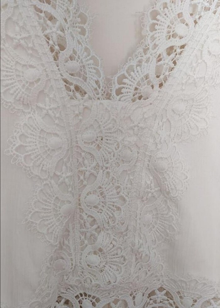 Beyaz dantelli elbise - Görsel 5