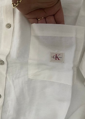 Calvin Klein Keten Beyaz Gömlek - Görsel 3