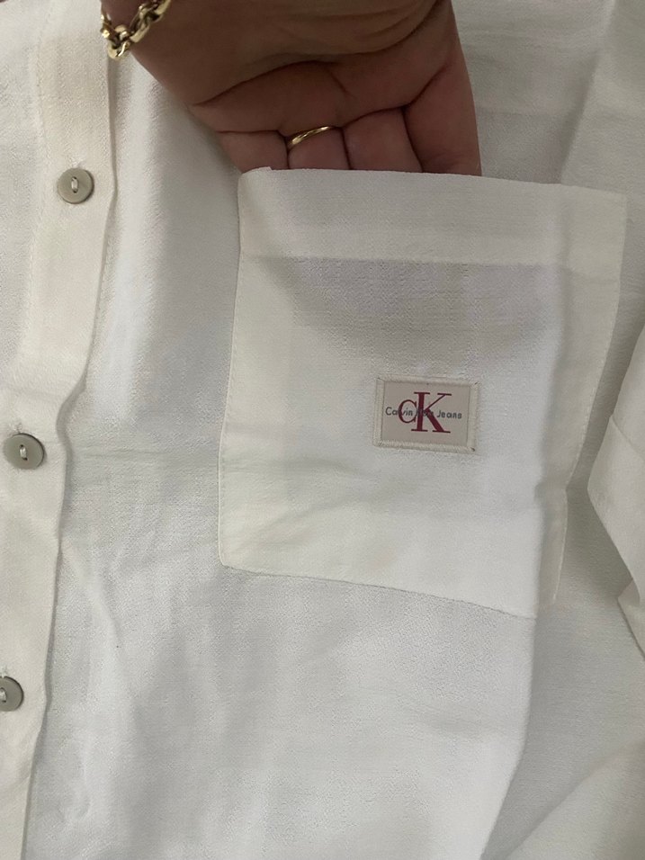 Calvin Klein Keten Beyaz Gömlek - Görsel 3