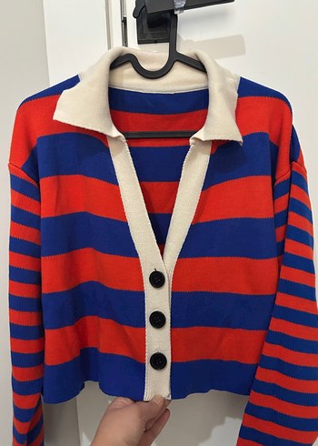 Renkli Çizgili Düğmeli Kadın Triko - Görsel 2