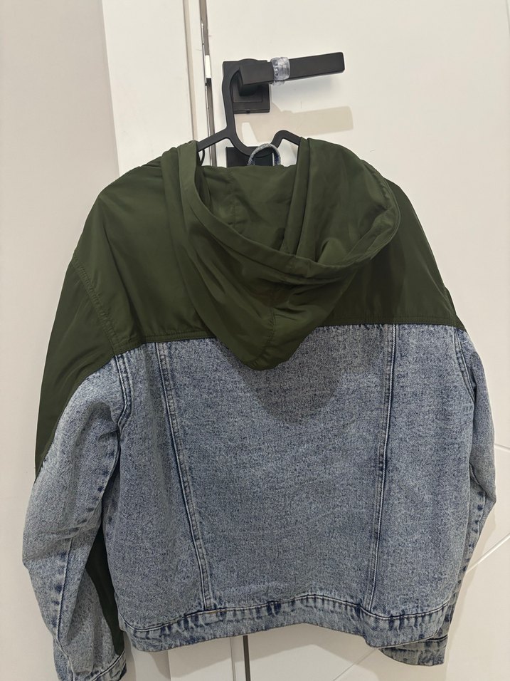 Bershka Düğmeli Yeşil Gri Denim Mont - Görsel 4