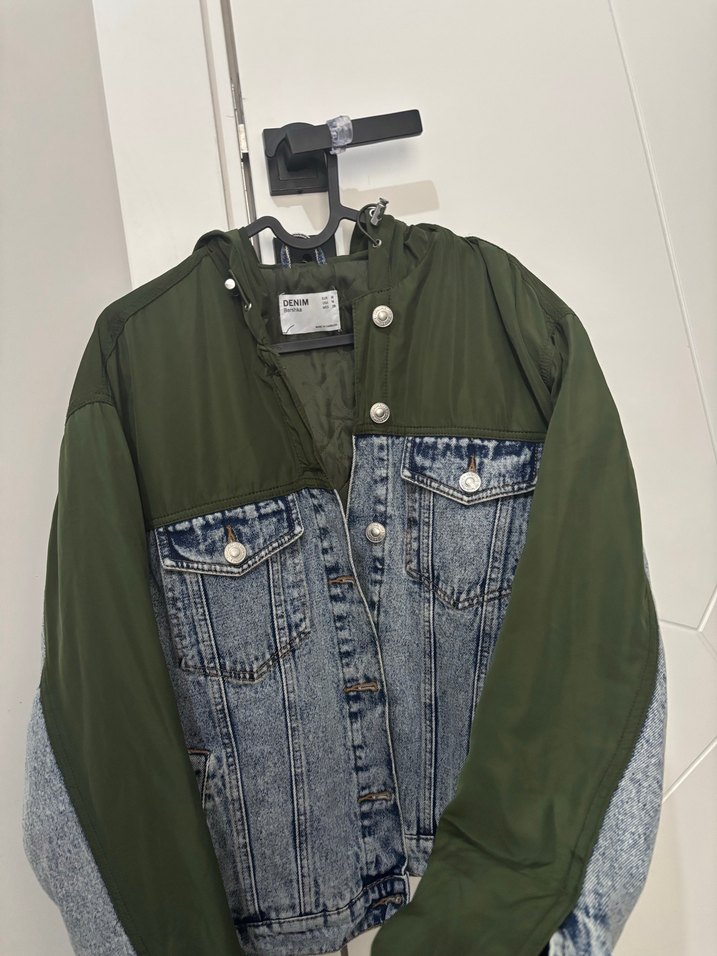 Bershka Düğmeli Yeşil Gri Denim Mont - Görsel 2