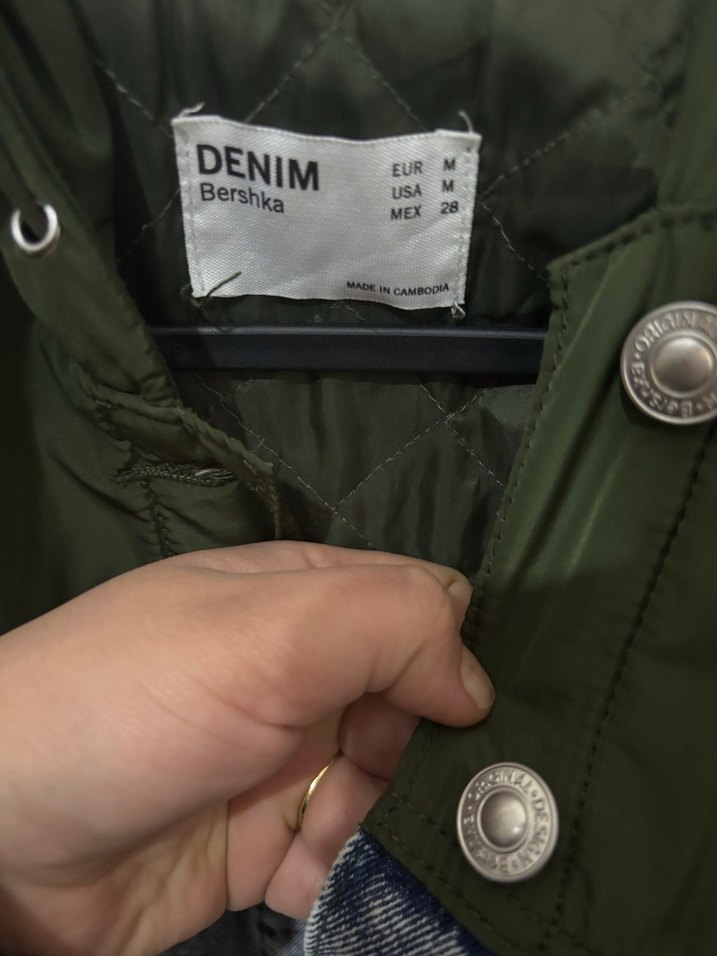 Bershka Düğmeli Yeşil Gri Denim Mont - Görsel 3