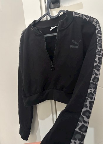 Puma özel seri Leopar Desenli Siyah Fermuarlı Sweatshirt - Görsel 4