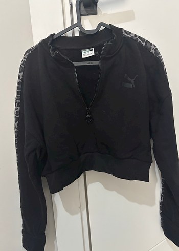 Puma özel seri Leopar Desenli Siyah Fermuarlı Sweatshirt - Görsel 2