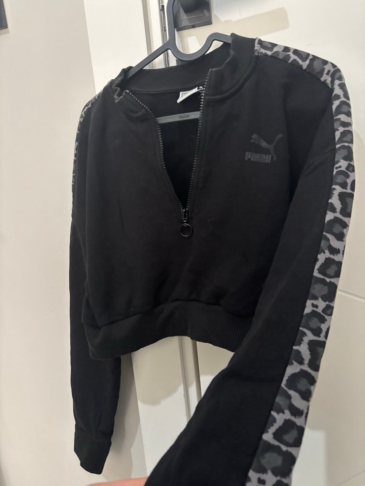 Puma özel seri Leopar Desenli Siyah Fermuarlı Sweatshirt - Görsel 4