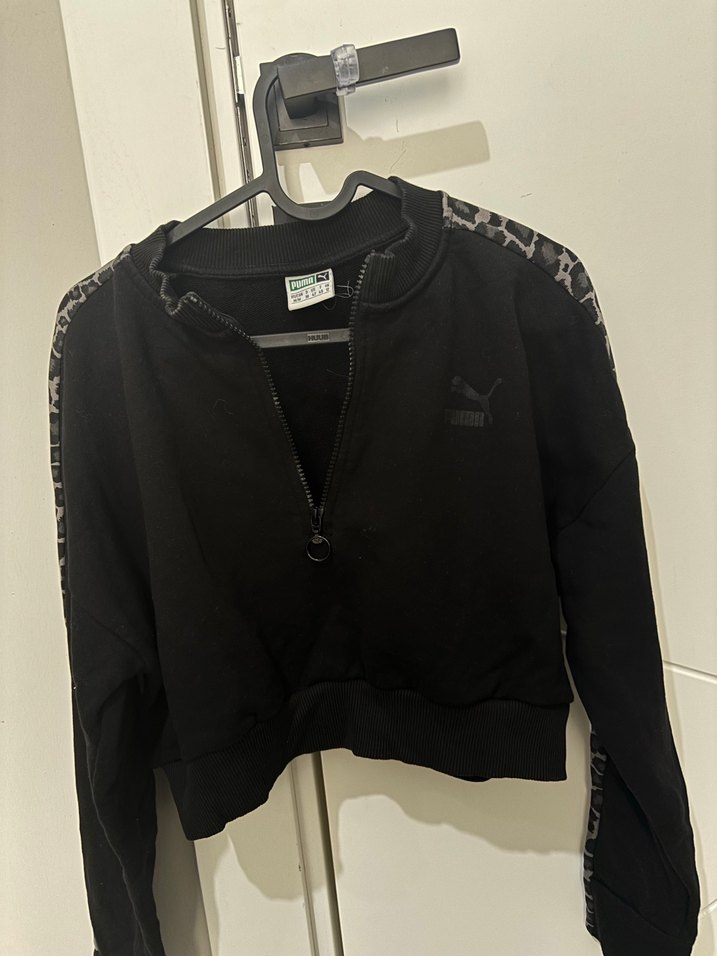 Puma özel seri Leopar Desenli Siyah Fermuarlı Sweatshirt - Görsel 3