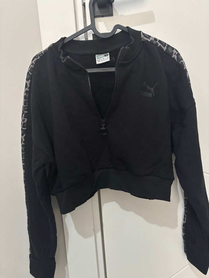 Puma özel seri Leopar Desenli Siyah Fermuarlı Sweatshirt - Görsel 2