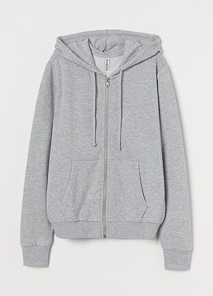 h&m gri kapuşonlu fermuarlı sweatshirt