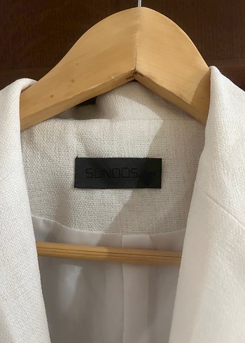 m Beden Düğmeli Beyaz Keten Kadın Blazer Ceket
