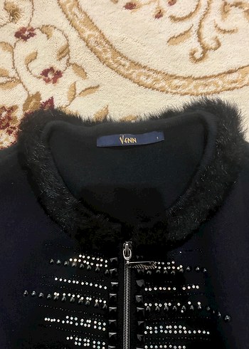 l Beden Nakışlı Siyah Kadın Midi Ceket hırka
