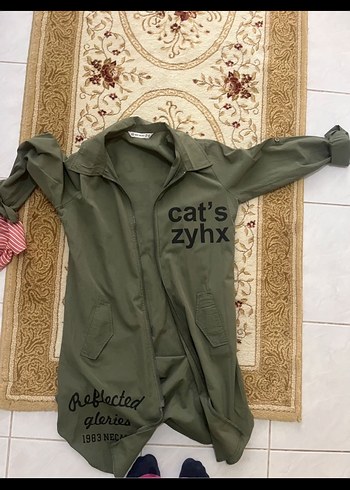 m Beden Kadın Kapüşonlu Haki Uzun Ceket gömlek