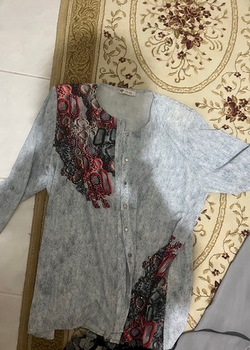 xl Beden Gri Keten etek Bluzu, Uzun Kollu, ceket