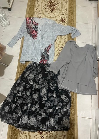 xl Beden gri Renk Gri Keten etek Bluzu, Uzun Kollu, ceket