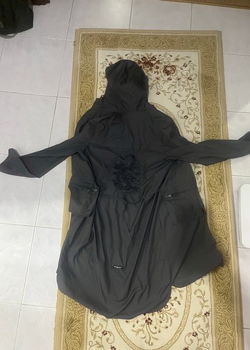 s Beden Uzun Siyah Kapüşonlu bayan rüzgarlık hırka