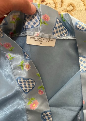 Uzun Mavi Vintage Bohem Kadın Sabahlık saten ipek - Görsel 4