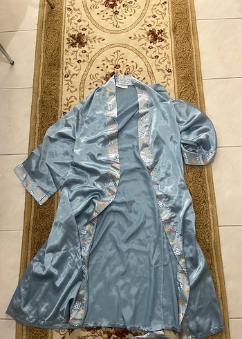 Uzun Mavi Vintage Bohem Kadın Sabahlık saten ipek - Görsel 3