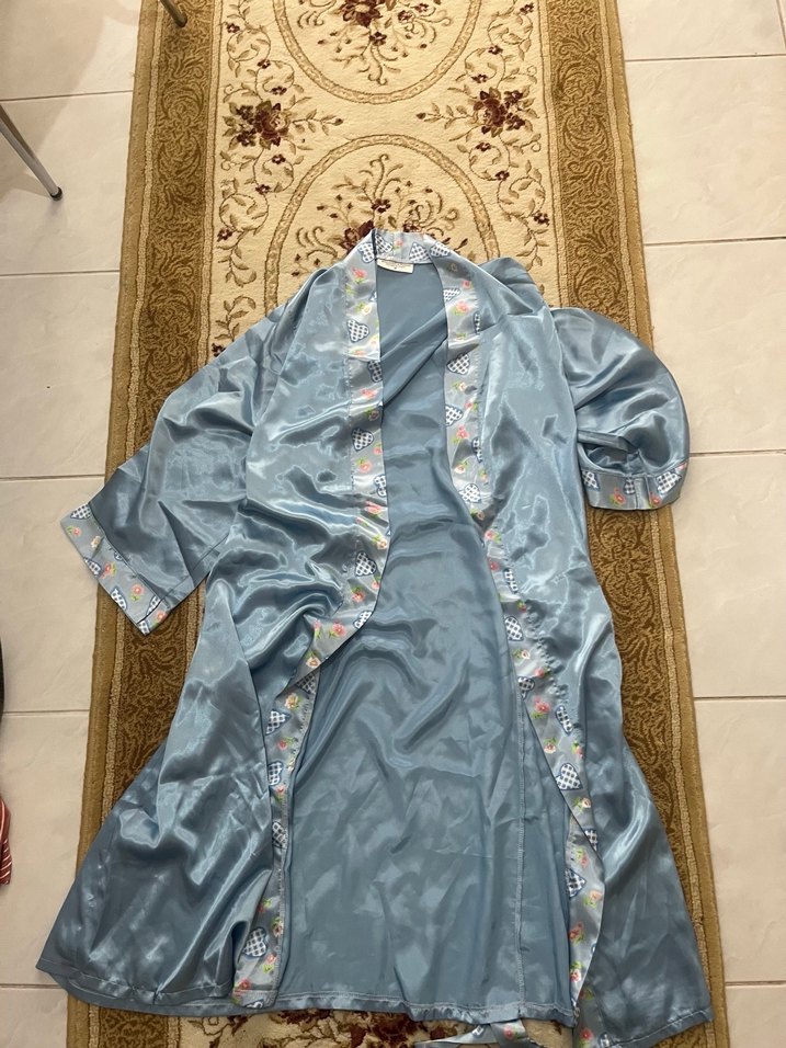 Uzun Mavi Vintage Bohem Kadın Sabahlık saten ipek - Görsel 3