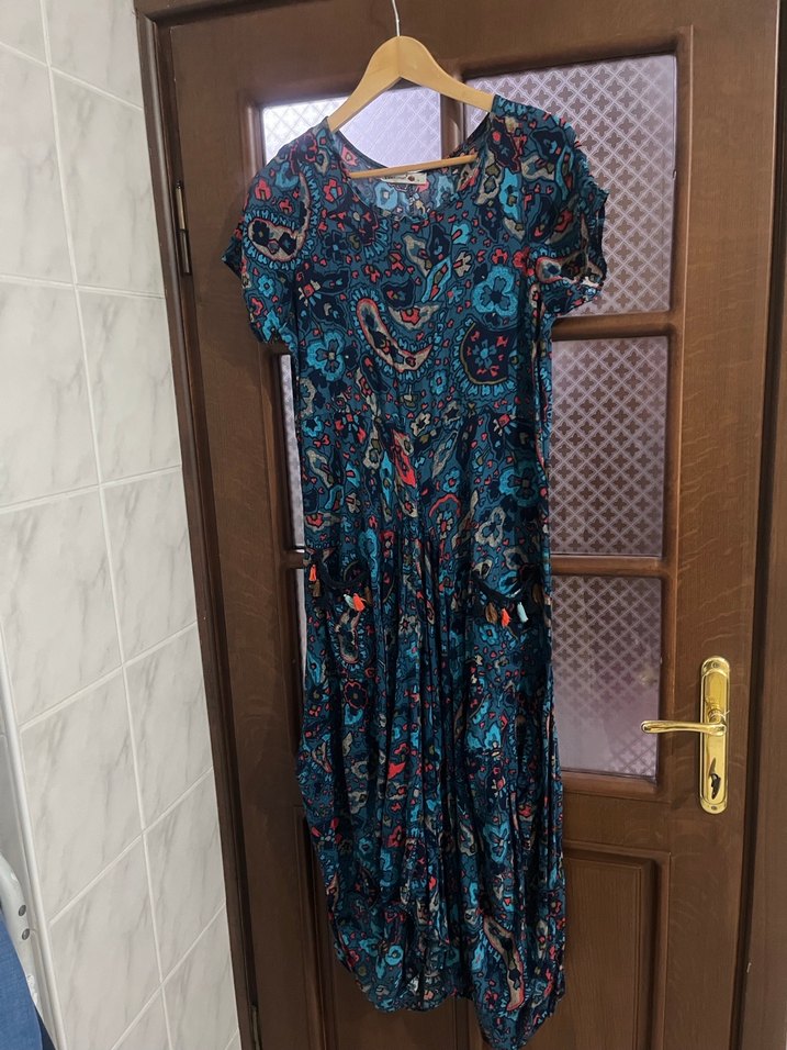 Bohem Çok Renkli Desenli Uzun Hamile veya normal bayan Elbisesi - Görsel 3