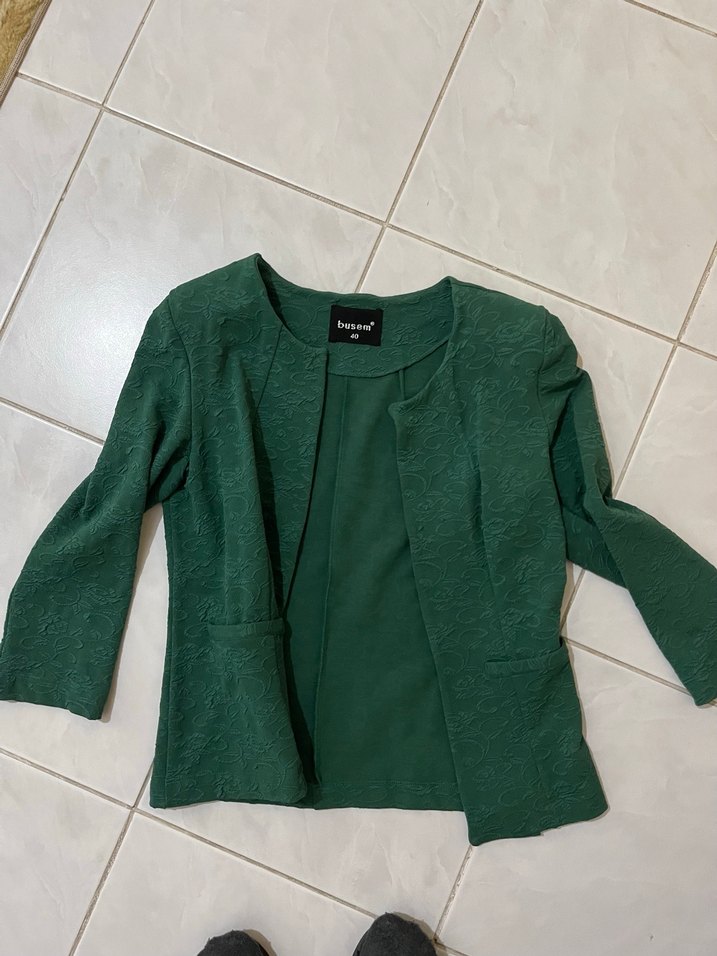 BUSEM CANLI  Yeşil Kadın Midi Blazer Ceket - Görsel 3