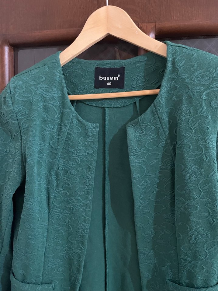 BUSEM CANLI  Yeşil Kadın Midi Blazer Ceket - Görsel 2