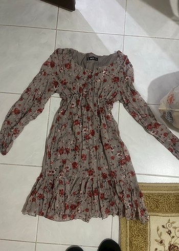 m Beden Sheggy Yuvarlak Yaka Uzun Kollu Bohem Midi Elbise