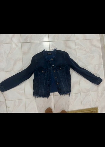 Düğmeli Lacivert Kadın Denim Ceket