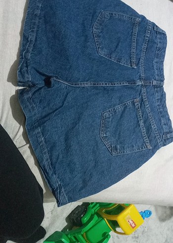 Düğmeli Loose Fit Mini Mavi Kot Şort - Görsel 3