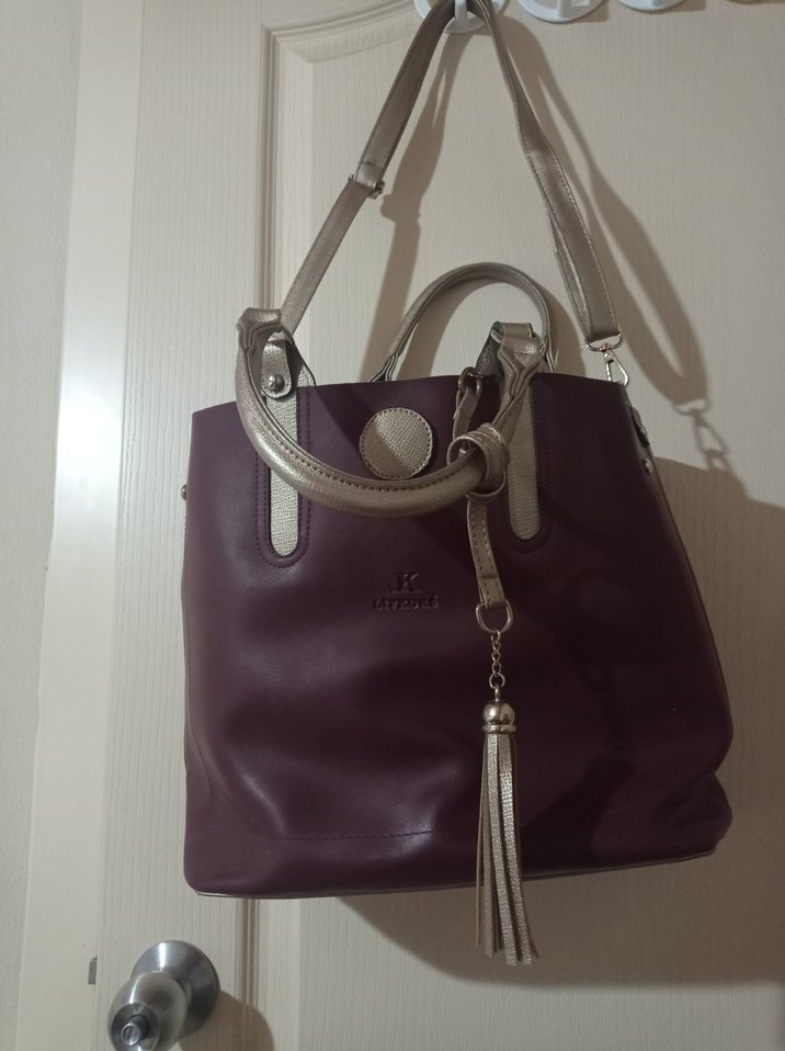 Bordo Dayanıklı Suni Deri Kadın Çanta Püsküllü - Görsel 2