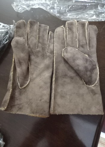 Gri Süet kumaş Eldivenler, Kürk Detaylı - Görsel 4