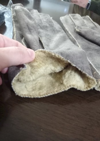 Gri Süet kumaş Eldivenler, Kürk Detaylı - Görsel 3