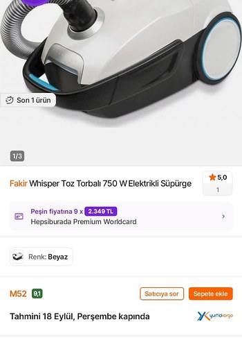 Fakir Whisper Toz Torbalı Elektrikli Süpürge 750W