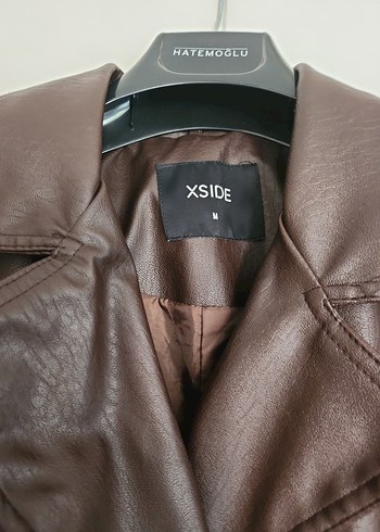 Düğmeli Kahverengi Deri Kadın Trençkot - Görsel 2