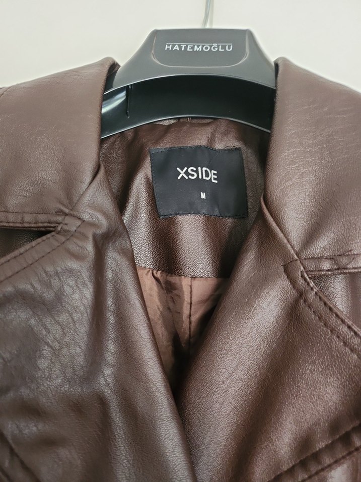 Düğmeli Kahverengi Deri Kadın Trençkot - Görsel 2