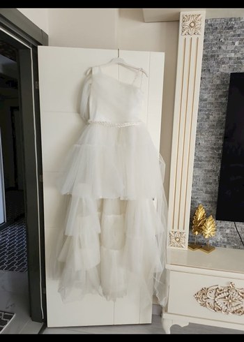 Beyaz Drapeli Straplez Kız Çocuk Elbisesi - Görsel 2