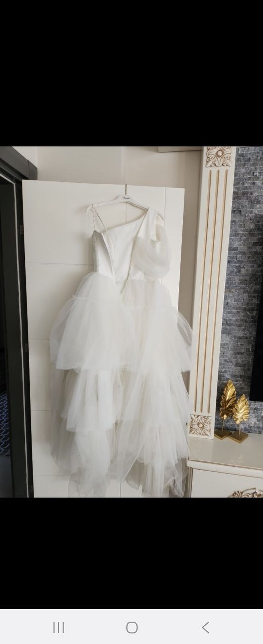 Beyaz Drapeli Straplez Kız Çocuk Elbisesi - Görsel 3