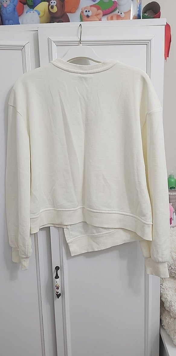 Ekru Uzun Kollu Pamuklu Sweatshirt - Görsel 2