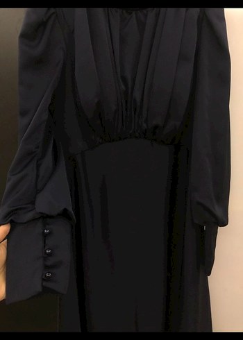 Uzun lacivert Gotik Drape Detaylı Kadın Abiye - Görsel 2