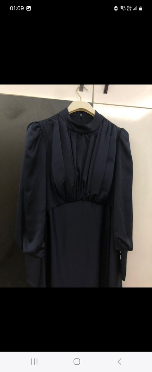 Uzun lacivert Gotik Drape Detaylı Kadın Abiye - Görsel 3