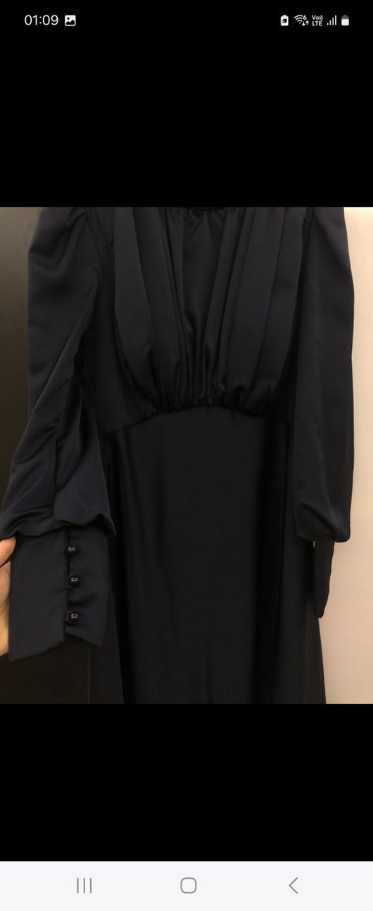 Uzun lacivert Gotik Drape Detaylı Kadın Abiye - Görsel 2