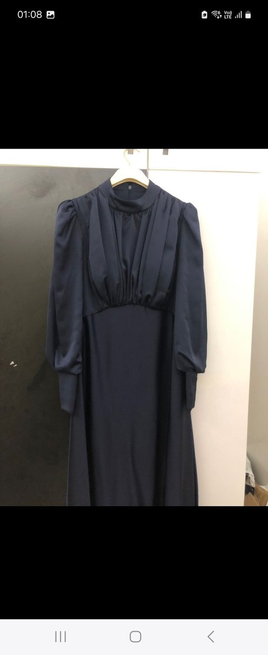Uzun lacivert Gotik Drape Detaylı Kadın Abiye - Görsel 5
