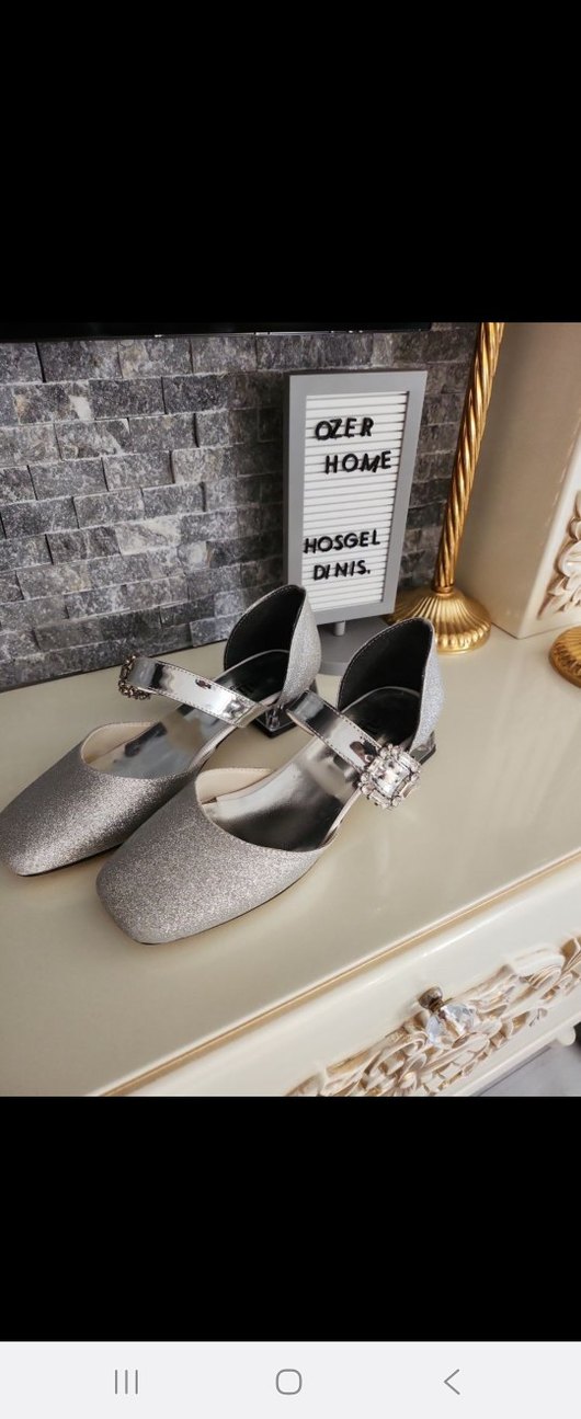 Gri Tokalı Topuklu Kadın Abiye Ayakkabı - Görsel 2