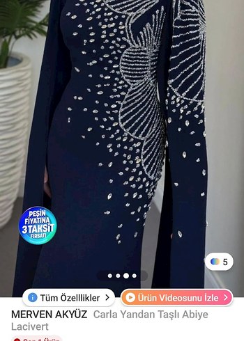 Payet İşlemeli lacivert elbise - Görsel 5