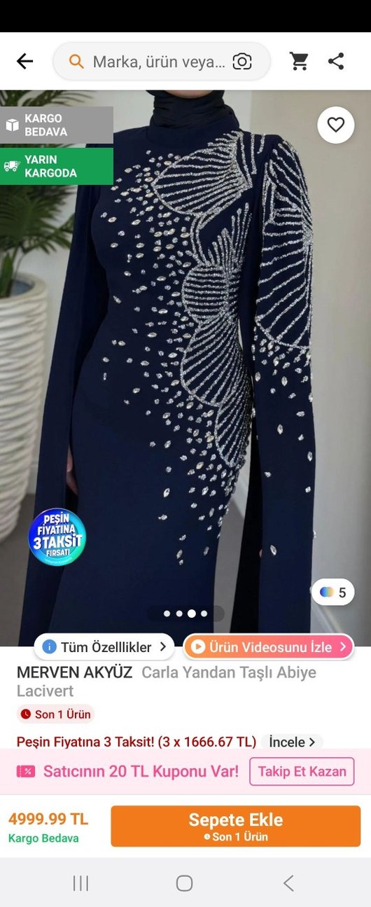 Payet İşlemeli lacivert elbise - Görsel 5