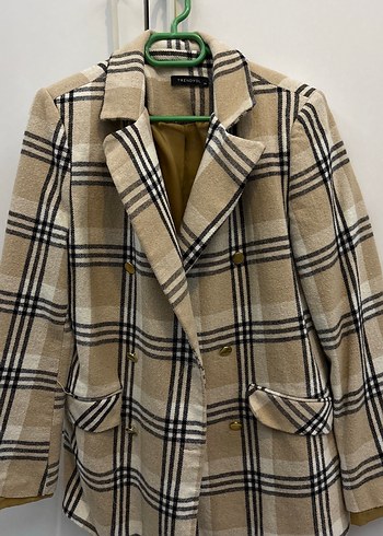 Bej Ekose Desenli Kadın Blazer Ceket