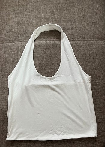 Kadın Beyaz halter yaka crop top