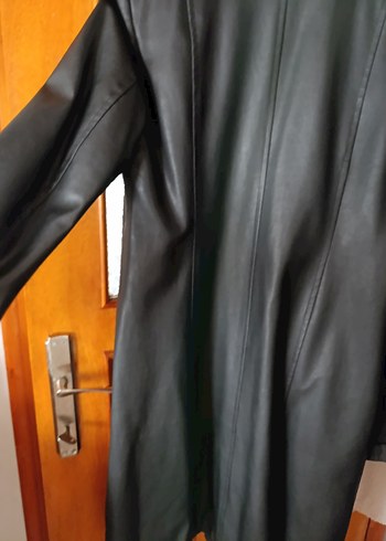 siyah Kadın Deri Ceket Düğmeli Notch Yaka - Görsel 3