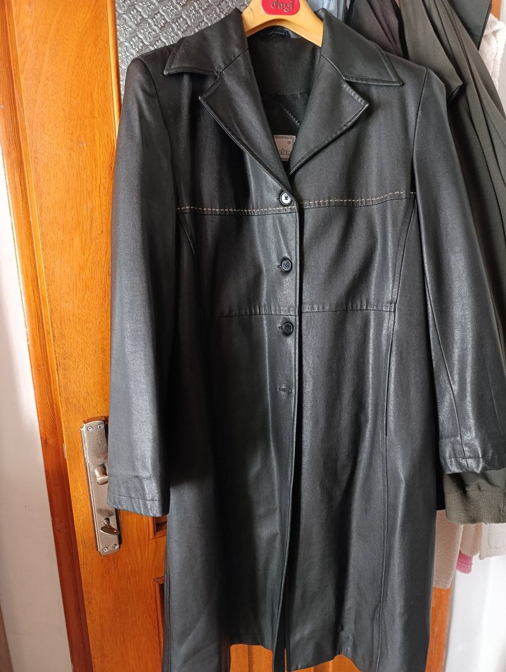 siyah Kadın Deri Ceket Düğmeli Notch Yaka - Görsel 2