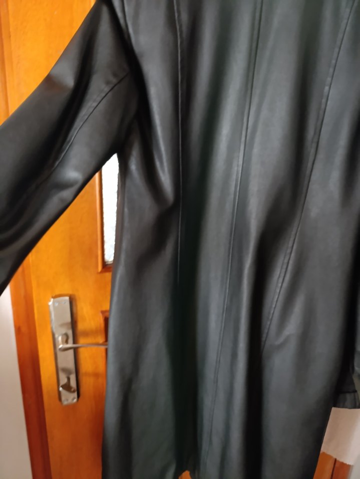 siyah Kadın Deri Ceket Düğmeli Notch Yaka - Görsel 3